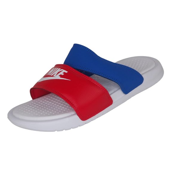 Nike Womens Benassi Duo Ultra Leather Slides Sandals Red/Blue/White Size 8 New - Picture 3 of 10